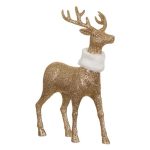 Decoratiune de Craciun, Figura, Cerb, Glitter, Auriu, Blana, Alba, 27cm, DCJ080