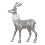 Decoratiune de Craciun, Figura, Cerb, Glitter, Argintiu, Blana, Alba 44cm, DCJ083 - imagine 3