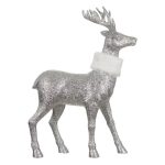 Decoratiune de Craciun, Figura, Cerb, Glitter, Argintiu, Blana, Alba 44cm, DCJ083 - imagine 2