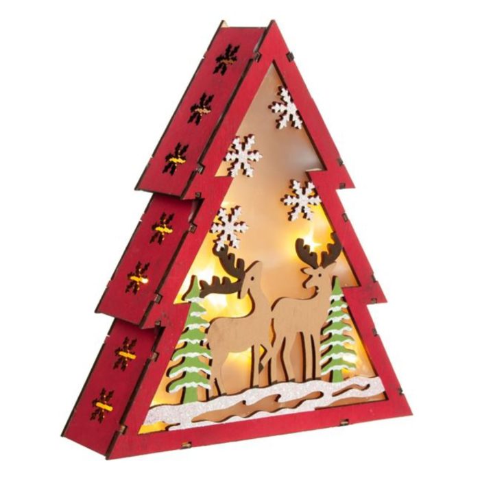 Decoratiune de Craciun, Brad, Lemn, cu LED 20cm, DCJ085 - imagine 1