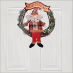 Decoratiune de Craciun, Coroana, Lemn, Mos Craciun, "Merry Christmas",15cm, DCJ091 - imagine 3