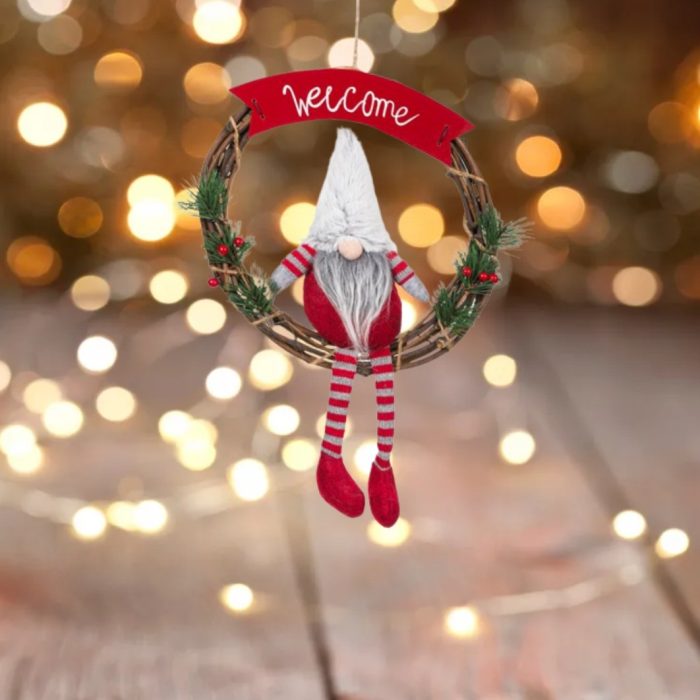 Decoratiune de Craciun, Coronita, Lemn, Gnome, 30cm, DCJ092 - imagine 4