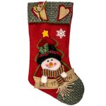 Decoratiune de Craciun, Cizmulita, Rosie, Verde, cu Om de Zapada, 3D, Vasc, Let it Snow, 40cm, DCJ109