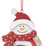 Decoratiune de Craciun, Ornament Brad, Lemn, Poza, Om de Zapada,14.5cm, DCJ119 - imagine 3