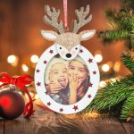 Decoratiune de Craciun, Ornament Brad, Lemn, Poza, Ren Glitter,14.5cm, DCJ120 - imagine 5