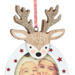Decoratiune de Craciun, Ornament Brad, Lemn, Poza, Ren Glitter,14.5cm, DCJ120 - imagine 3