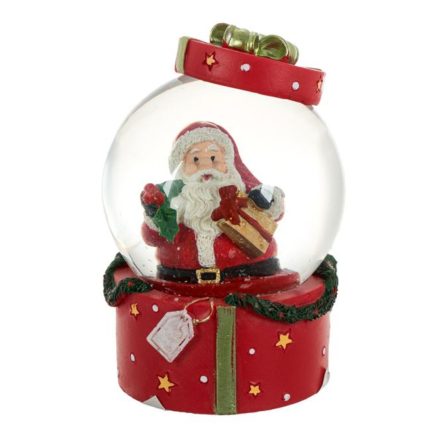 Decoratiune de Craciun, Glob Lichid, cu Cadou, Mos Craciun, Cutie Rosie, 10cm, DCJ122