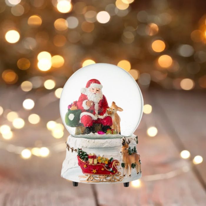 Decoratiune de Craciun, Glob Lichid, Muzical, Mos Craciun, Cerb, 14cm, DCJ132 - imagine 4