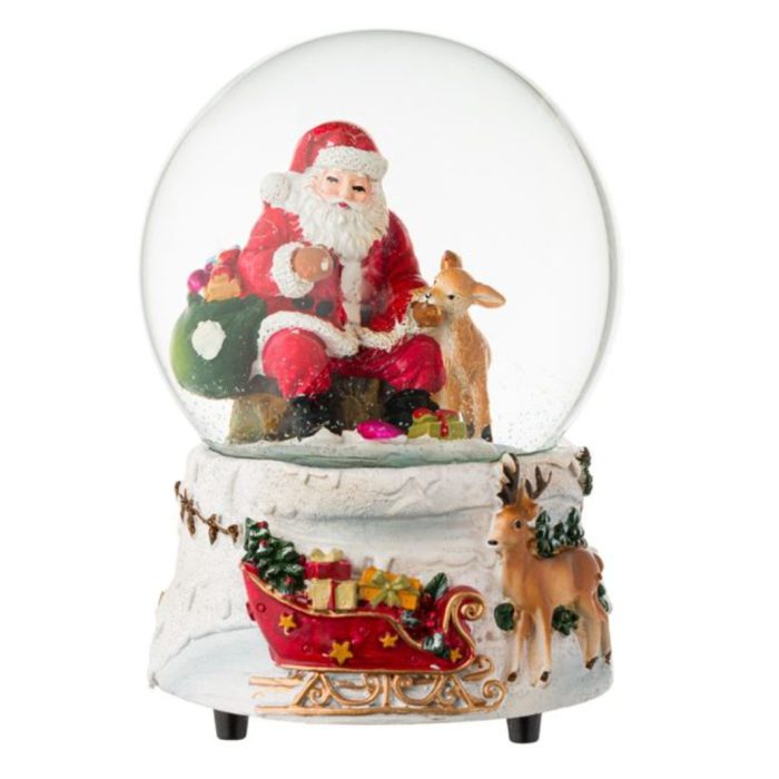 Decoratiune de Craciun, Glob Lichid, Muzical, Mos Craciun, Cerb, 14cm, DCJ132 - imagine 1