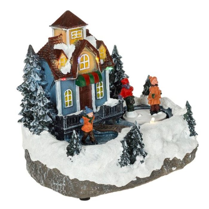 Decoratiune de Craciun, Copii la Patinaj, cu Lumina & Miscare, 17x10x17cm, DCJ148 - imagine 3