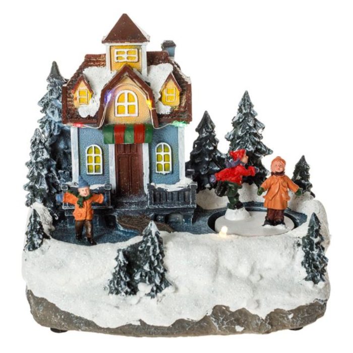 Decoratiune de Craciun, Copii la Patinaj, cu Lumina & Miscare, 17x10x17cm, DCJ148 - imagine 1