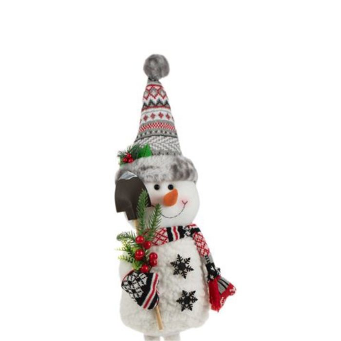 Decoratiune de Craciun, Figura, Om de Zapada, Alb, Gri, Lopata, 75cm, DCJ157 - imagine 6