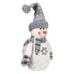 Decoratiune de Craciun, Figurina, Om de Zapada, Caciula, Alba, Gri, Fular, 32cm, DCJ169 - imagine 3