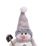 Decoratiune de Craciun, Figurina, Om de Zapada, Ecru, Blana, Artificiala, Roz, Caciula si Lopata, 36cm, DCJ173 - imagine 4