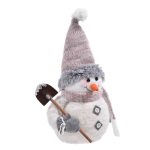 Decoratiune de Craciun, Figurina, Om de Zapada, Ecru, Blana, Artificiala, Roz, Caciula si Lopata, 36cm, DCJ173 - imagine 5