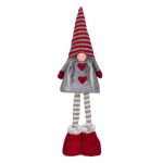 Decoratiune de Craciun, Figurina, Gnome, de Craciun, Codite, Rochie, Rosie, 51cm, DCJ179
