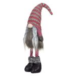 Decoratiune de Craciun, Figurina, Gnome, de Craciun, Codite, Caciula, Rosie, Gri, 61cm, DCJ180 - imagine 5