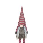Decoratiune de Craciun, Figurina, Gnome, de Craciun, Codite, Caciula, Rosie, Gri, 61cm, DCJ180 - imagine 4