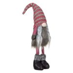 Decoratiune de Craciun, Figurina, Gnome, de Craciun, Codite, Caciula, Rosie, Gri, 61cm, DCJ180 - imagine 3