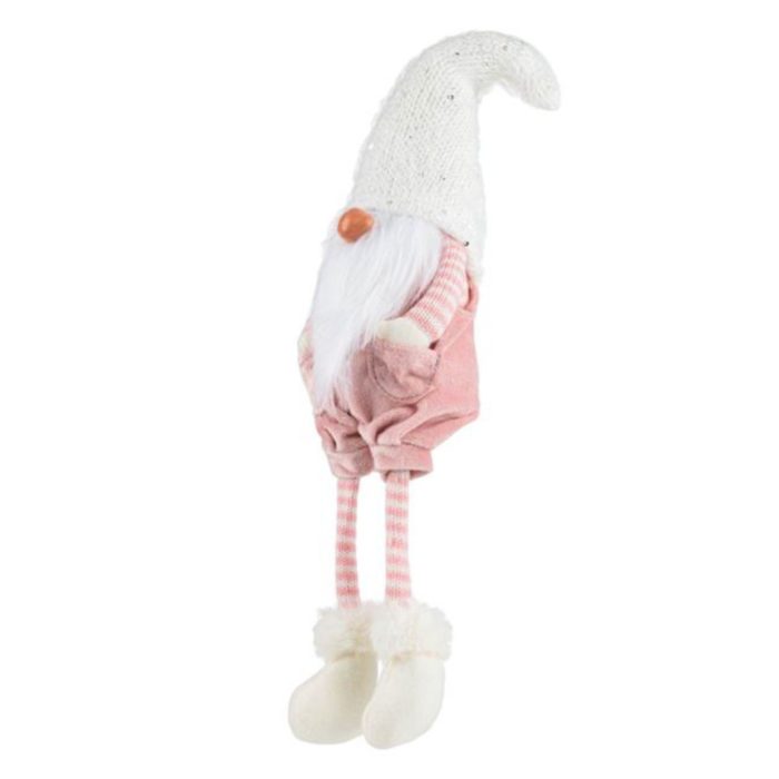 Decoratiune de Craciun, Figurina, Gnome, Roz, Catifelat, Caciula, Tricotata, 29.5cm, DCJ184 - imagine 4