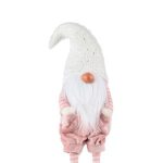 Decoratiune de Craciun, Figurina, Gnome, Roz, Catifelat, Caciula, Tricotata, 29.5cm, DCJ184 - imagine 3