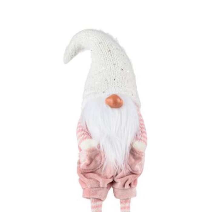 Decoratiune de Craciun, Figurina, Gnome, Roz, Catifelat, Caciula, Tricotata, 29.5cm, DCJ184 - imagine 3