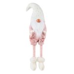 Decoratiune de Craciun, Figurina, Gnome, Roz, Catifelat, Caciula, Tricotata, 29.5cm, DCJ184