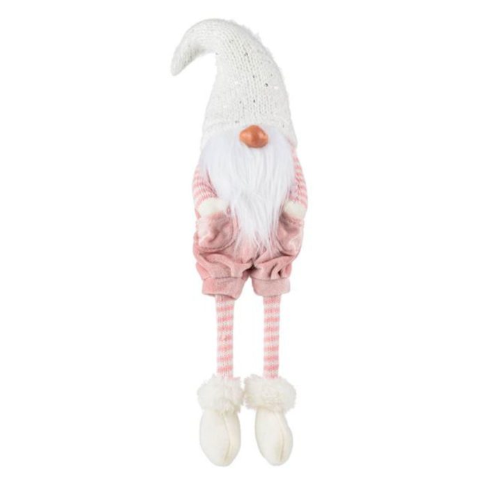 Decoratiune de Craciun, Figurina, Gnome, Roz, Catifelat, Caciula, Tricotata, 29.5cm, DCJ184 - imagine 1