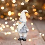 Decoratiune de Craciun, Figurina, Gnome, Blana, Gri, Caciula, Alba, 70cm, DCJ187 - imagine 2