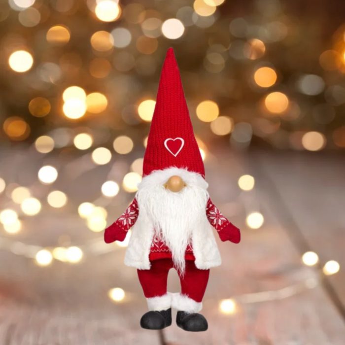 Decoratiune de Craciun, Figurina, Gnome, Blana, Gri, Caciula, Alba, 70cm, DCJ188 - imagine 2