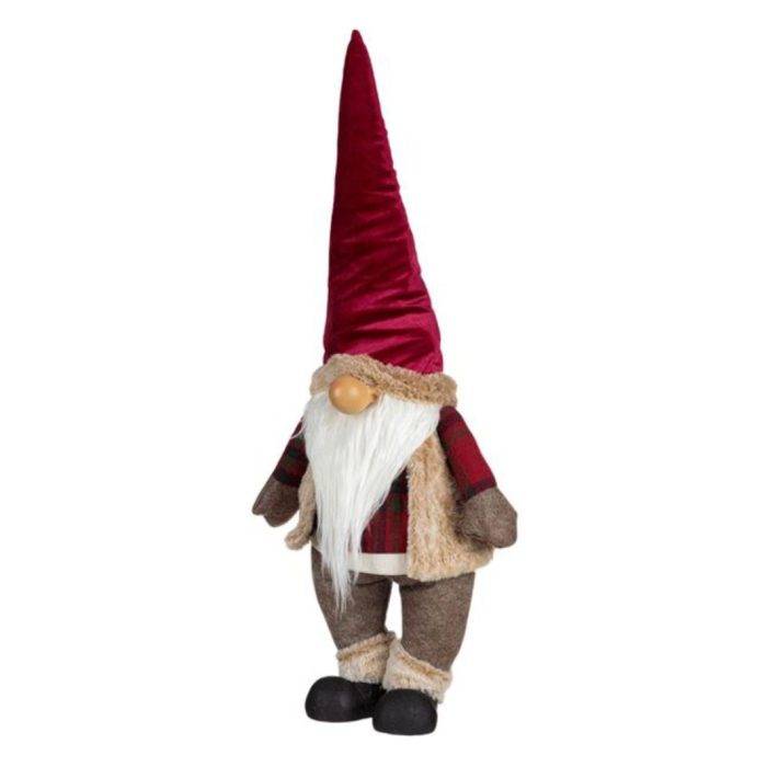 Decoratiune de Craciun, Figurina, Gnome, Bej, Blana, Bordo, Caciula, Catifelata, 70cm, DCJ189 - imagine 5