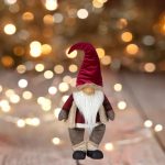 Decoratiune de Craciun, Figurina, Gnome, Bej, Blana, Bordo, Caciula, Catifelata, 70cm, DCJ189 - imagine 2