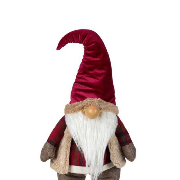 Decoratiune de Craciun, Figurina, Gnome, Bej, Blana, Bordo, Caciula, Catifelata, 70cm, DCJ189 - imagine 4