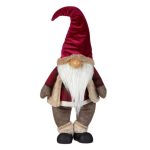 Decoratiune de Craciun, Figurina, Gnome, Bej, Blana, Bordo, Caciula, Catifelata, 70cm, DCJ189