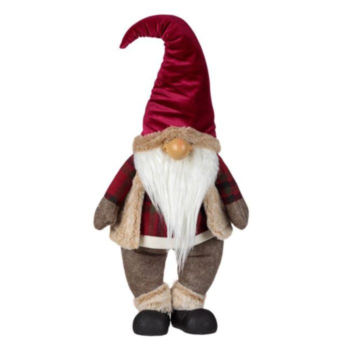 Decoratiune de Craciun, Figurina, Gnome, Bej, Blana, Bordo, Caciula, Catifelata, 70cm, DCJ189 - imagine 1
