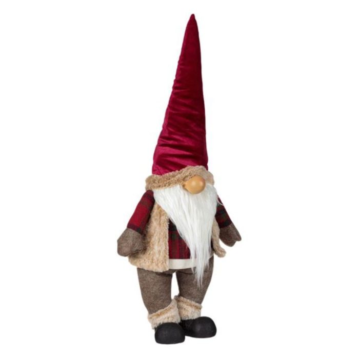 Decoratiune de Craciun, Figurina, Gnome, Bej, Blana, Bordo, Caciula, Catifelata, 70cm, DCJ189 - imagine 3