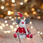 Decoratiune de Craciun, Figurina, Cerb, Haina Rosie, Caciula, Paiete, 48cm, DCJ195 - imagine 2