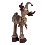 Decoratiune de Craciun, Figurina, Cerb, Maro, cu Fular, Caciula, Clopotel, 65cm, DCJ199 - imagine 5