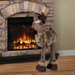 Decoratiune de Craciun, Figurina, Cerb, Maro, cu Fular, Caciula, Clopotel, 65cm, DCJ199 - imagine 2