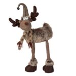 Decoratiune de Craciun, Figurina, Cerb, Maro, cu Fular, Caciula, Clopotel, 65cm, DCJ199