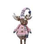 Decoratiune de Craciun, Figurina, Cerb, cu Haina, Roz, Caciula, Fular, 97cm, DCJ204 - imagine 4