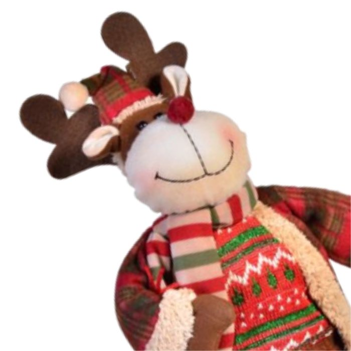 Decoratiune de Craciun, Figurina, Cerb, Sacou, Pantaloni, Rosii, cu Carouri, 48cm, DCJ207 - imagine 5