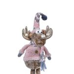 Decoratiune de Craciun, Figurina, Cerb, cu Haina, Roz, Caciula, Fular, 54cm, DCJ210 - imagine 4