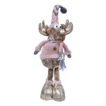 Decoratiune de Craciun, Figurina, Cerb, cu Haina, Roz, Caciula, Fular, 54cm, DCJ210 - imagine 3