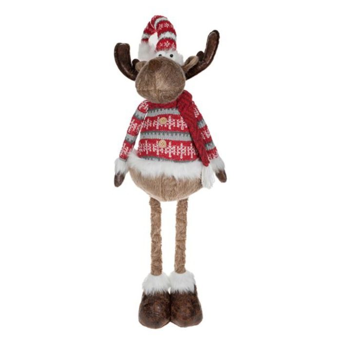 Decoratiune de Craciun, Figurina, Cerb, Pasla, Rosu, Palarie, 97 cm, DCJ211 - imagine 1