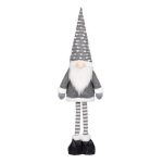 Decoratiune de Craciun, Figurina, Gnome, cu Miscare, Blana, Gri, Caciula, 89cm,DCJ221