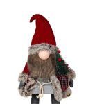 Decoratiune de Craciun, Figurina, Gnome, cu Miscare, Caciula, Rosie, Blana, Sat, 70cm, DCJ222 - imagine 4