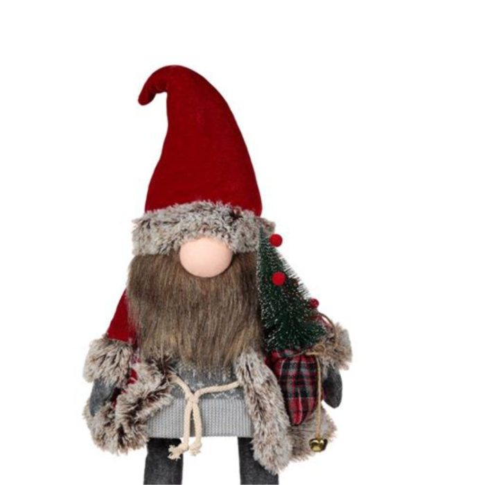 Decoratiune de Craciun, Figurina, Gnome, cu Miscare, Caciula, Rosie, Blana, Sat, 70cm, DCJ222 - imagine 4