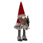 Decoratiune de Craciun, Figurina, Gnome, cu Miscare, Caciula, Rosie, Blana, Sat, 70cm, DCJ222 - imagine 5