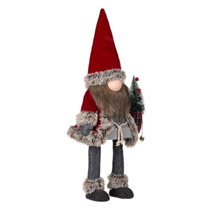 Decoratiune de Craciun, Figurina, Gnome, cu Miscare, Caciula, Rosie, Blana, Sat, 70cm, DCJ222 - imagine 5